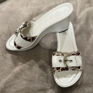 Franco Sarto White and Leopard Wedge Sandals